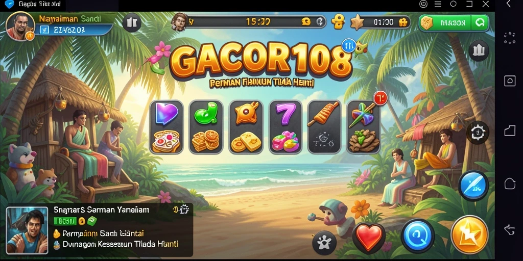 Tampilan gameplay GACOR108 dengan grafis cerah dan menyenangkan.