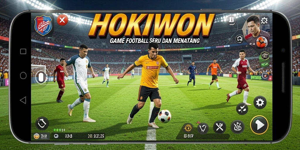 Tangkapan layar HOKIWON menampilkan momen seru pertandingan sepak bola.