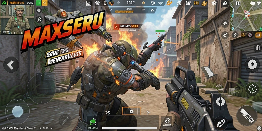 Screenshot gameplay seru dari MAXSERU yang menunjukkan aksi TPS.