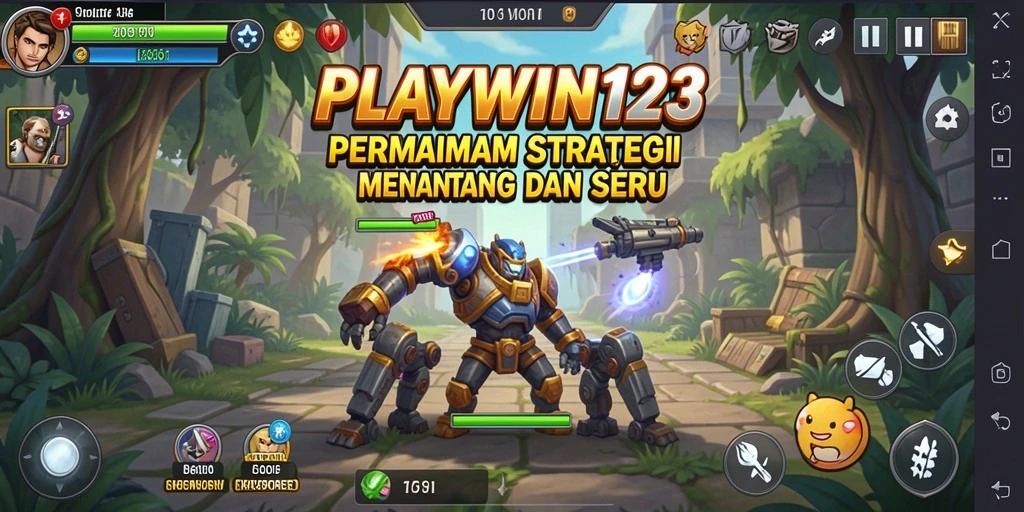 Screenshot dari gameplay <strong>PLAYWIN123</strong> yang menunjukkan pertempuran strategi yang intens.