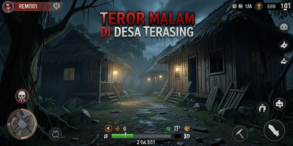 Screenshot gameplay REMI101 menampilkan suasana gelap dan mencekam.