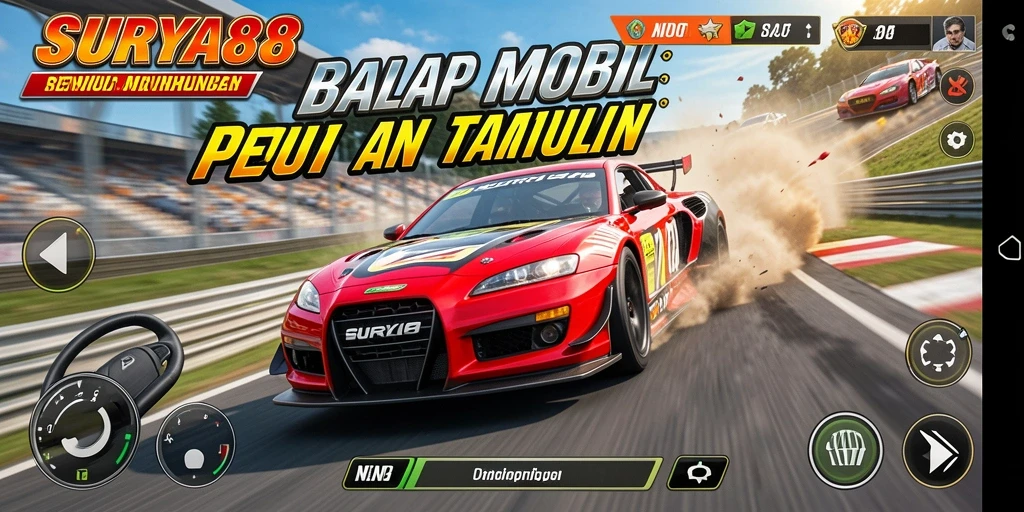 Tampilan gameplay menegangkan dalam balapan mobil SURYA88.