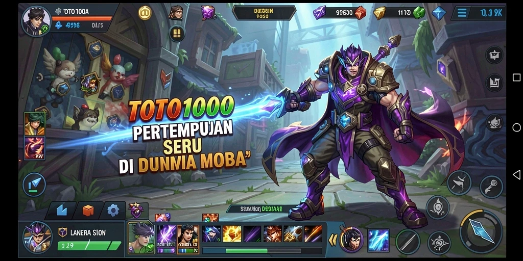 Screenshot TOTO1000 menampilkan serunya gameplay MOBA yang intens.