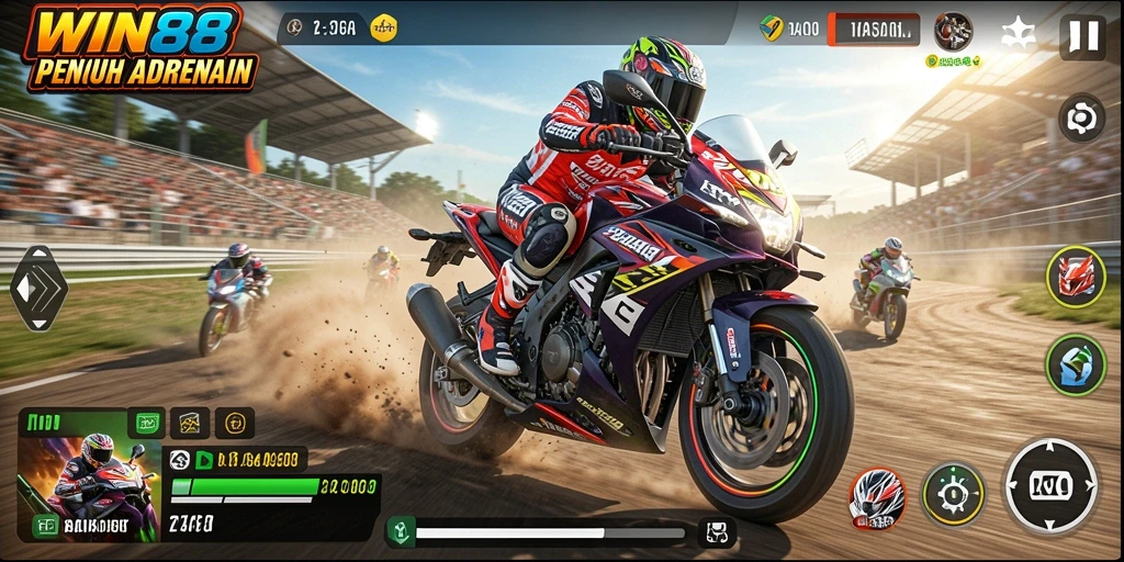 Gameplay seru dalam balapan motor yang mendebarkan.